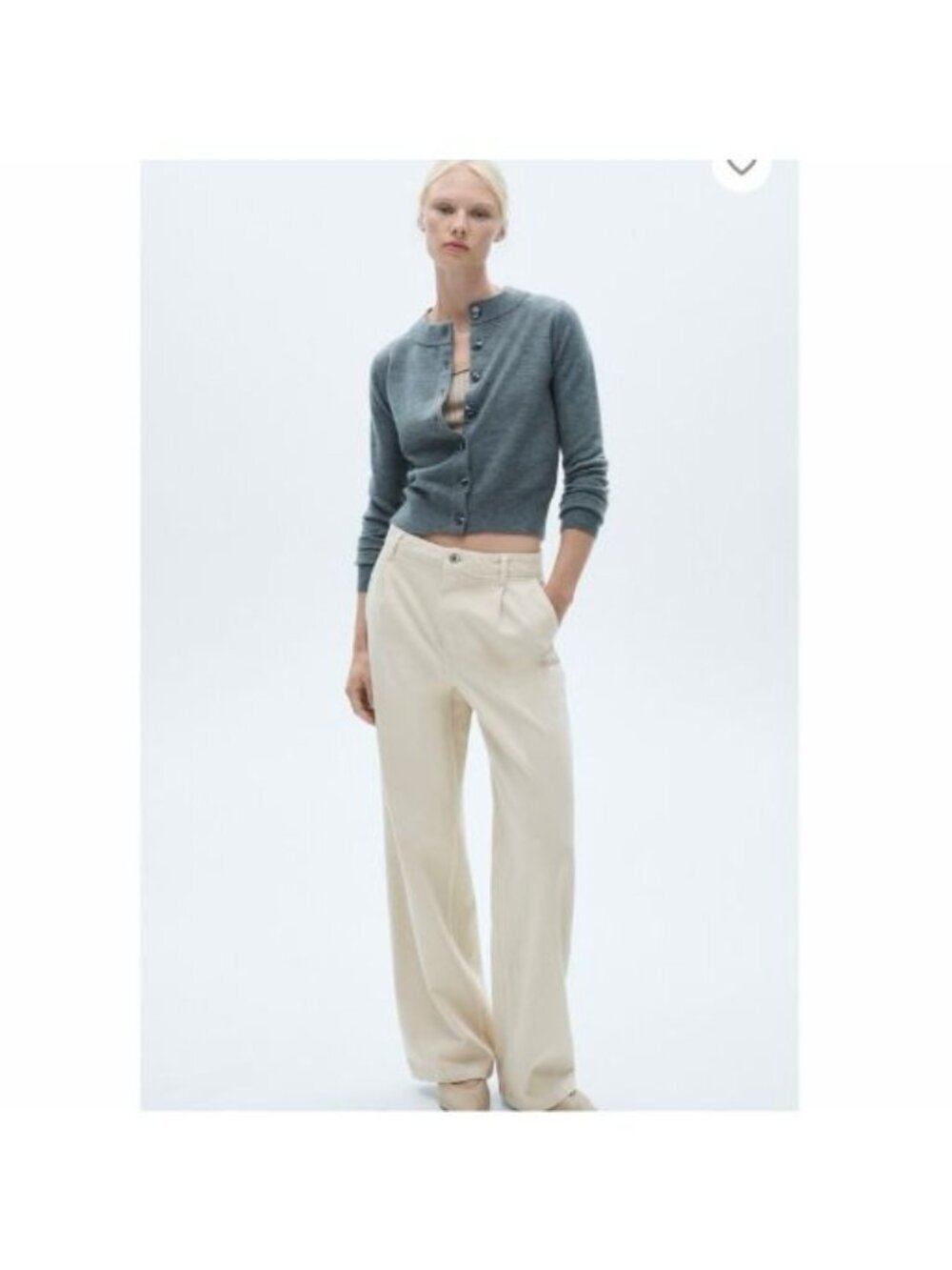 Mango MNG Arletita Pleated Straight Leg Jeans Cream High Rise Size 4 EU 36